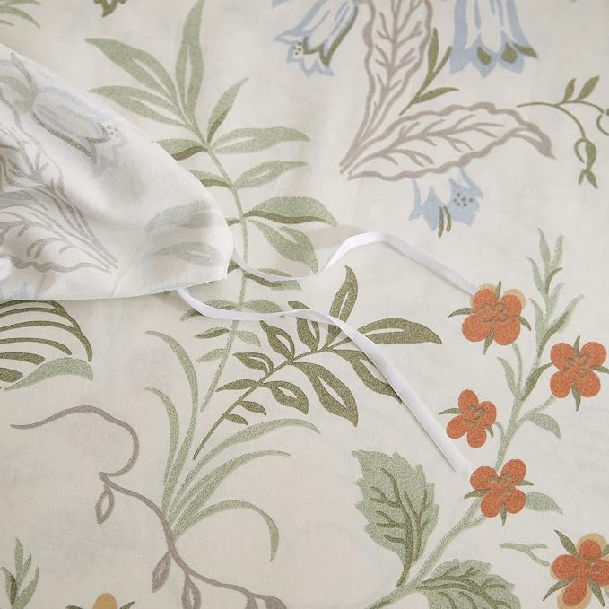 mixinni Floral Duvet Covers King Size Botanical Flower Leaf Printed on White Bedding Duvet Cover Set with Zipper Closure Ties for Him and Her 1 Duvet Cover with 2 Pillowcases-(3pcs, King Size)