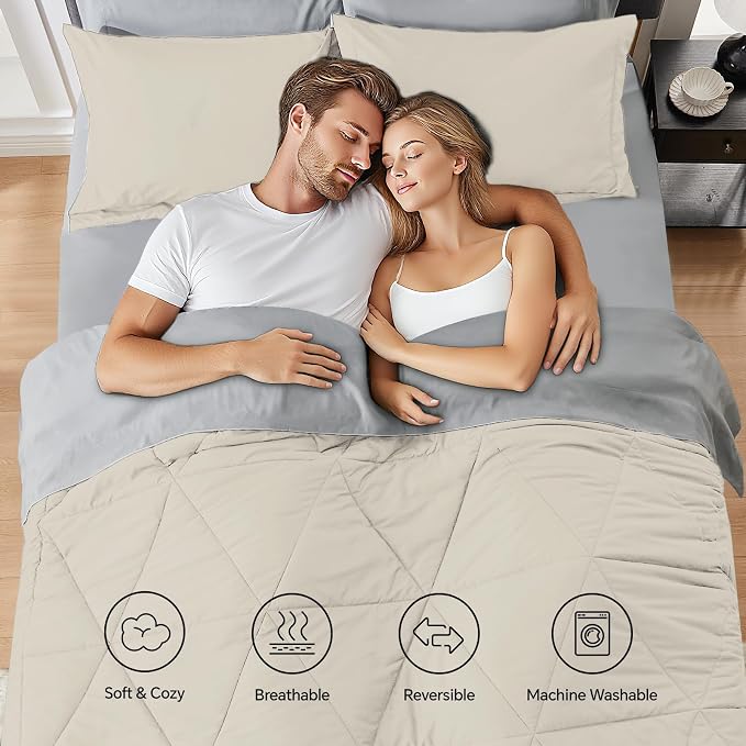 BEDELITE Twin Comforter Set 5 Pieces, Reversible Beige Bed in A Bag | Soft All Season Down-Alternative Comforter, Sheets, Pillowcases & Shams, OEKO-TEX Certified Bedding for Bedrrom, Guest Room