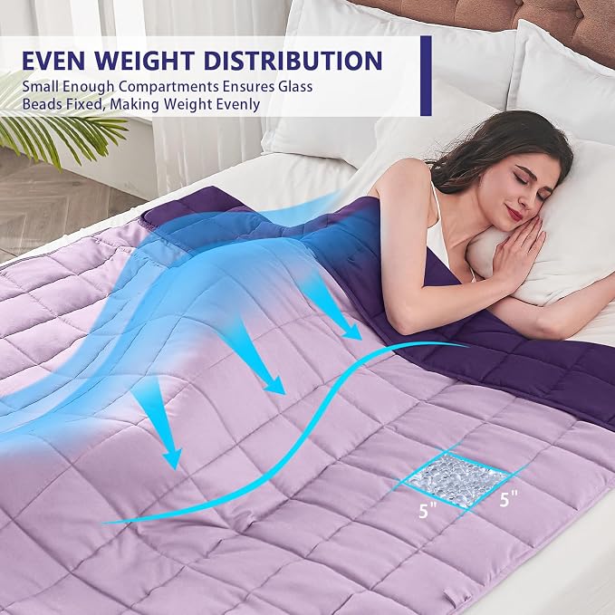 yescool Weighted Blanket for Adults (12 lbs, 48" x 72", Purple) Cooling Heavy Blanket for Sleeping Perfect for 110-130 lbs, Twin Size Breathable Blanket with Premium Glass Bead, Machine Washable