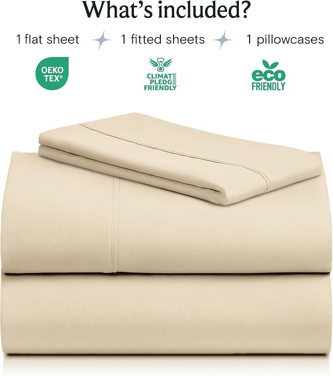 Twin Sheets Set, Deep Pocket Twin Size Bed Sheets, 4PC Soft Bed Sheet Set | LuxClub Silky Fitted Sheet & Pillowcase Sets, Breathable Hotel Luxury Bedding for Mattress Wrinkle Free, Cream