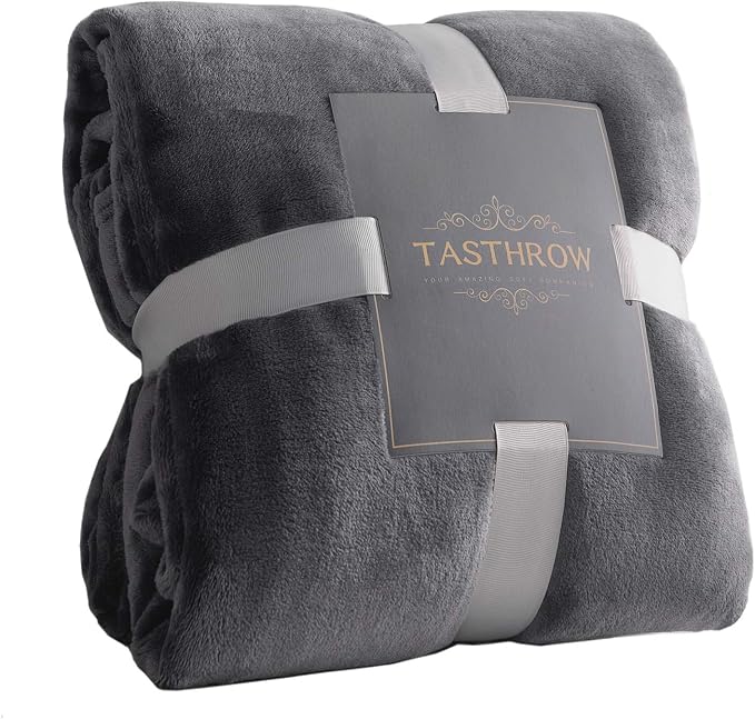 TASTHROW Large Flannel Fleece Throw Blanket, 90×108 Inch - Grey | Cozy Lightweight Thick Blanket - All Seasons Suitable for Women, Men and Kids