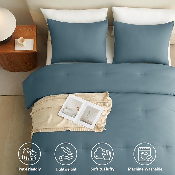 Twin Comforter Set, 2 Pieces Down Alternative Bedding, Mineral Blue | 270 GSM Twin XL College Dorm Comforter with 4 Corner Ties Use as a Duvet Insert, OEKO-TEX Certified, 1 Pillowcase, 68 x 88 in