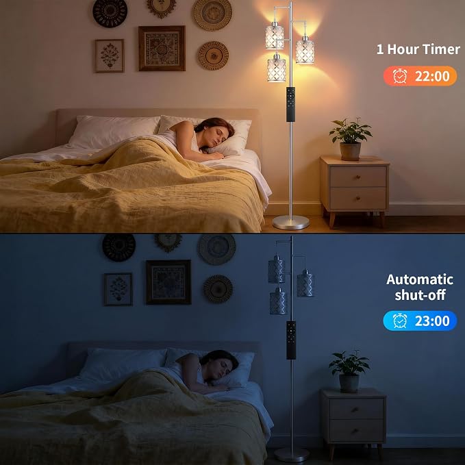 72" Dimmable Floor Lamp with Remote & Timer, Modern Minimalist Standing Lamp for Living Room Bedroom, 3 Individually Controlled Heads, 2 Height Options, 3x 1100LM LED Bulbs Included -Silver