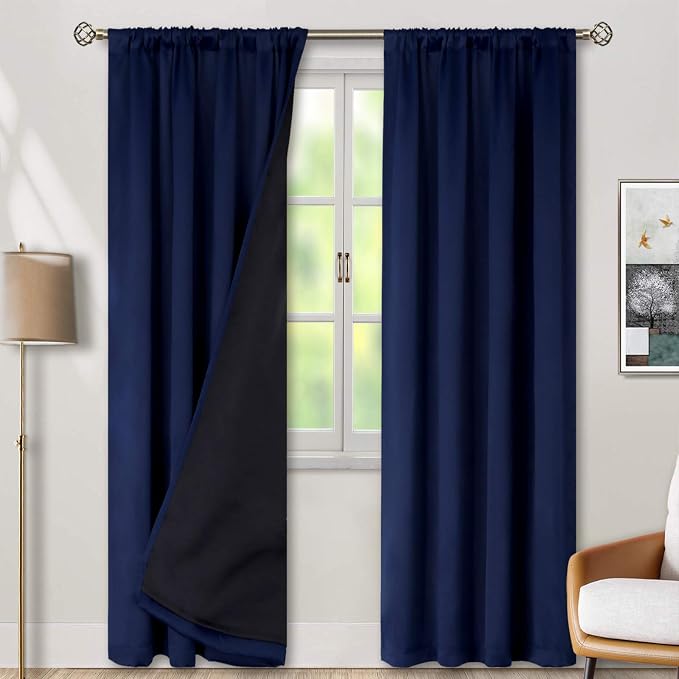 BGment Navy Blackout Curtains for Bedroom 90 Inch Length 2 Panels | Thermal Insulated, Room Darkening Curtains, Rod Pocket Soundproof, Living Room Window Curtains, 52 x 90 Inch