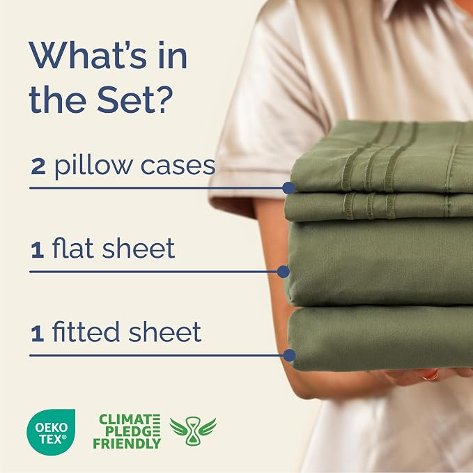 Queen Size 4 Piece Sheet Set - Breathable & Cooling Sheets - Sage Green | Hotel Luxury Bed Sheets for Women & Men, Deep Pockets, Easy-Fit, Extra Soft and Wrinkle Free Sheets, Oeko-Tex Bed Sheet Set
