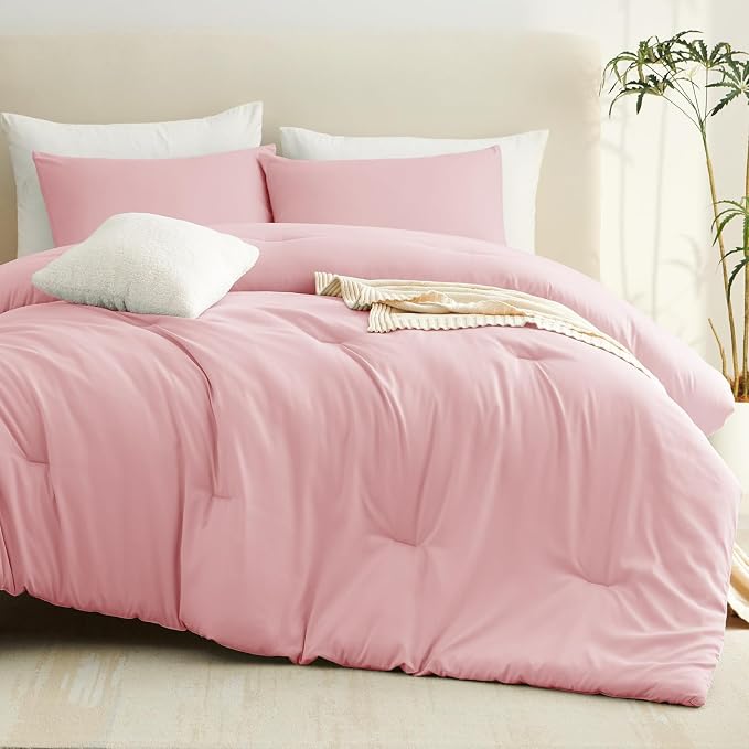 Queen Comforter Set, 3 Pieces Down Alternative Bedding, Pink | 270 GSM All Season Comforter with 4 Corner Ties for Use as a Duvet Insert, OEKO-TEX Certified, 2 Pillowcases, 88 x 88 in