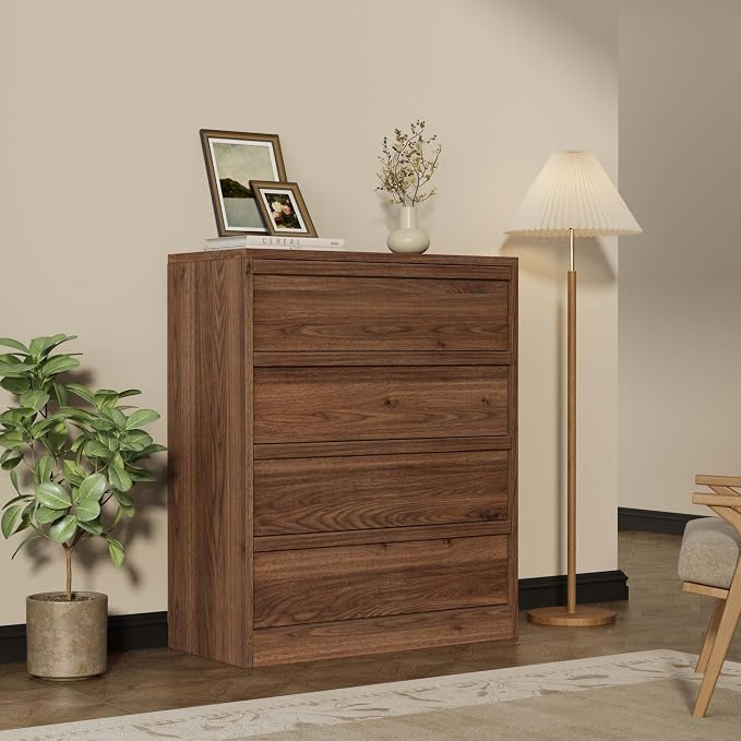 Garvee 4 Dresser for Bedroom, 39.3" Tall Dresser, Freestanding Vertical Drawer with Storage, Wooden Closet Chest Storage for Living Room, Hallway, Entryway, Walnut
