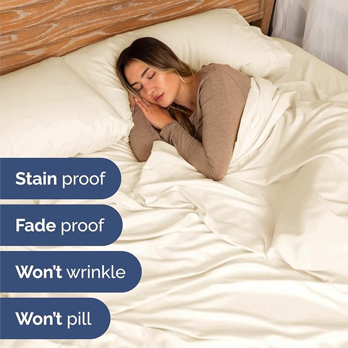Cal King Size 4 Piece Sheet Set - Breathable & Cooling Sheets - Off White | Hotel Luxury Bed Sheets for Women & Men, Deep Pockets, Easy-Fit, Extra Soft & Wrinkle Free Sheets, Oeko-Tex Bed Sheet Set