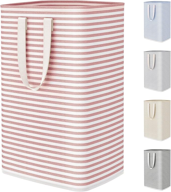 Lifewit 75L Large Collapsible Laundry Basket with Extended Handles, Pink | Foldable Laundry Hamper, Tall Dirty Clothes Basket, Waterproof, Freestanding Design for Bedroom, Bathroom, College Dorm