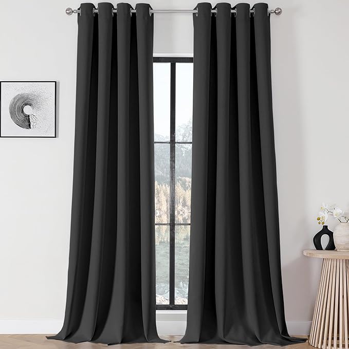 Joydeco 120 inches Long Blackout Curtains 2 Panels Set, Thermal Insulated Length Curtains & Drapes 2 Burg for Living Room Bedroom Window(Dark Grey, W52 x L120 Inch)