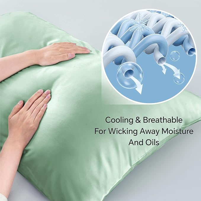 BEDELITE Pillow Cases Standard Size 2Pcs, Rayon from Bamboo, Mint Green | Cooling and Breathable Pillow Cover for Hot Sleepers & Night Sweats, Silky Soft Cozy, Envelope Closure, 20"x26"
