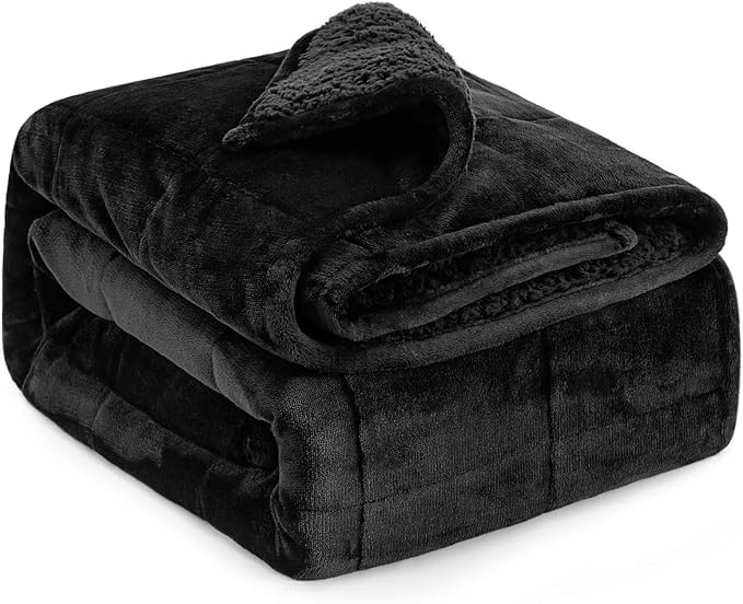 Lofus 15 lbs Weighted Blanket for Adults Twin Size 48" x 72", Black | Dual-Sided Sherpa Fleece Heavy Blanket, for Stress Relief & Better Sleep, Ultra Soft, Ideal Gift for Family, Warm & Cozy