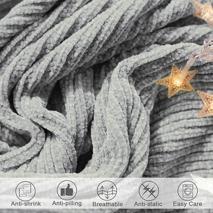 lifein Throw Blanket for Couch, Soft Boho Decor Bed Throw,Cozy Grey Knitted Chenille Small Farmhouse Lightweight Throw (Light Grey,60 * 80")