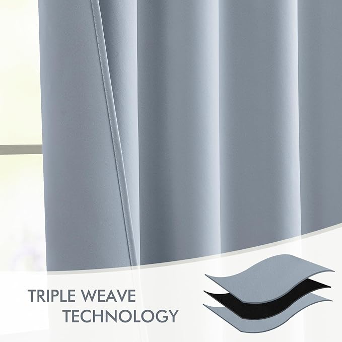 MIULEE Light Blue Back Tab Blackout Curtains 52x63 Inches Long 2 Panels Set | Rod Pocket Pinch Pleated, Thermal Insulated, Room Darkening, Light Blocking, Privacy Curtains for Living Room Bedroom