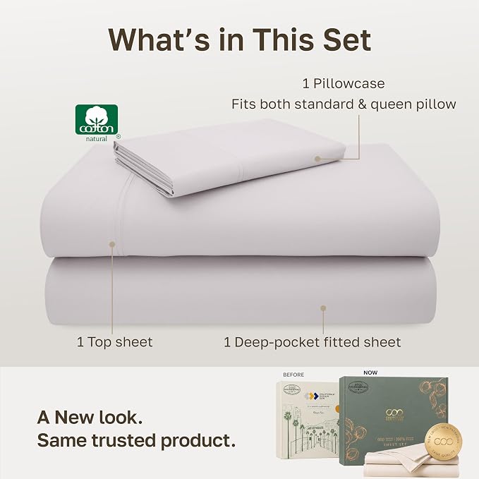 California Design Den 600 Thread Count Twin Bedsheets Set, 3 Pcs | 100% Cotton Sateen Backed by Good Housekeeping Seal, Soft & Smooth, All-Around Elastic, Durable, Easy Care - Pale Lavender