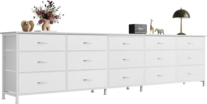 Huuger 86.6 Inch Long Dresser for Bedroom, TV Stand for 65, 75, 85 Inch TV | 15 Large Fabric Drawer Dresser, Entertainment Center for Bedroom, Wide Chest of Drawer with Storage