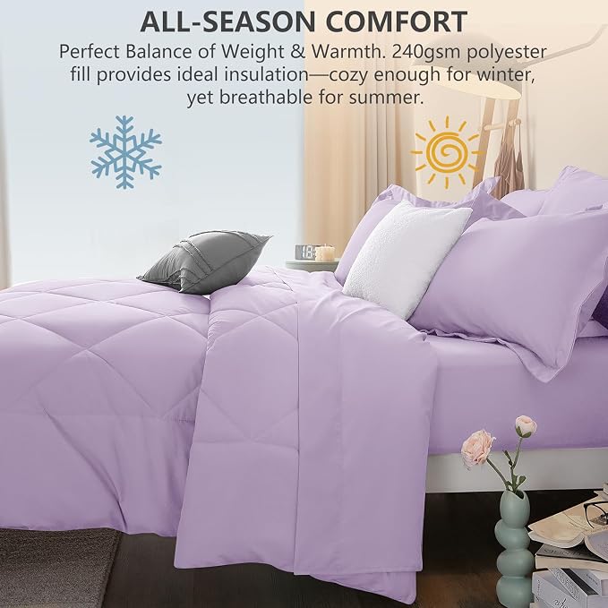 Twin XL Comforter Set with Sheets Lavender - 5 Pieces Bed in a Bag | College Dorm Essentials, OEKO-TEX Certified, All Season, 240GSM Down-Alternative Comforter, Sheets, Pillowcase & Sham