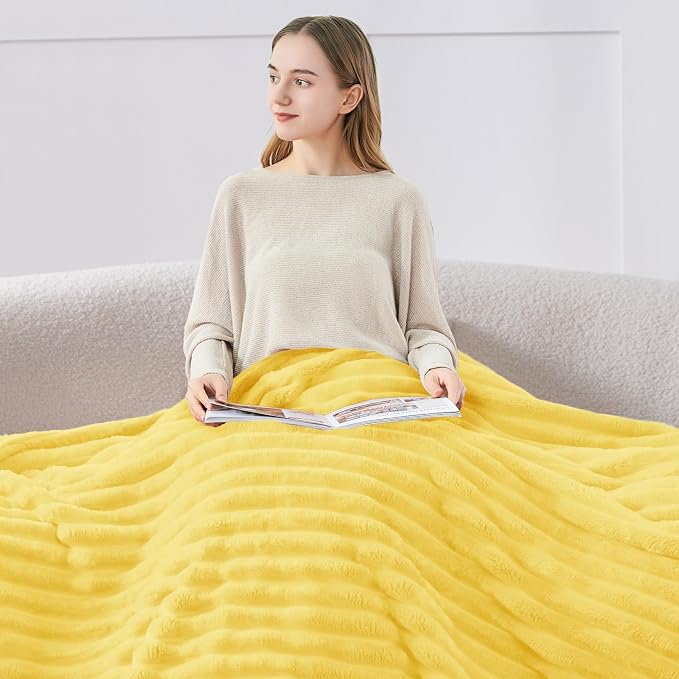 BEDELITE Striped Fleece Throw Blanket, Custard Yellow, 50"x60" | 300GSM Microfiber Fleece, Soft Cozy, Lightweight Warm, Double-Sided Plush, Machine Washable, Gift, Room Decor, for Couch Sofa