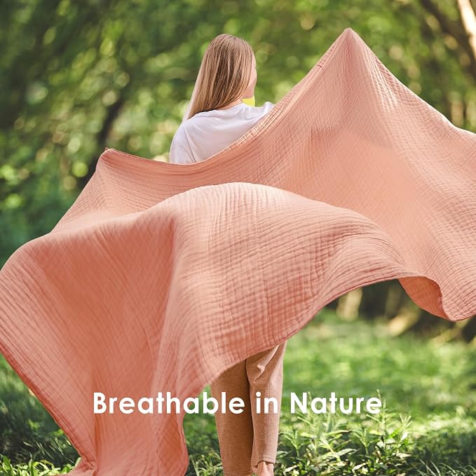 EMME Muslin Blankets for Adults Throw Blanket for Couch Breathable Gauze Soft Lightweight Airy Pink Throw 50" x 60"
