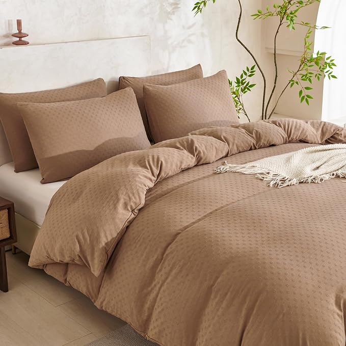 King Size Comforter Set Polka Dot Dark Brown Luxury Washed Microfiber Jacquard 3 Pieces Bedding, Dark Brown Dot Pattern Comforter with 2 Pillowcases Soft Breathable Durable Comfy