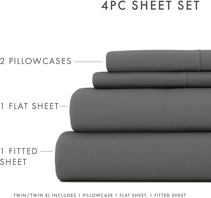 Linen Market Brushed Microfiber Queen Sheet Set 4 Piece – Oeko-TEX Certified Ultra Soft & Wrinkle-Free - 16" Deep Pocket Sheets - Easy Care Queen Size - Gray