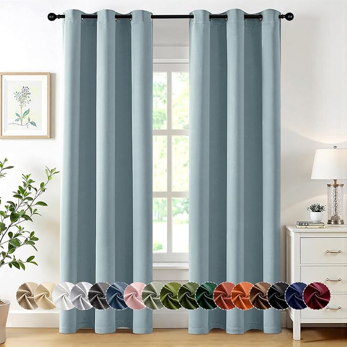 MIULEE Blackout Curtains for Bedroom 2 Panels 40 x 84 Inch Long Slate Blue | Thermal Insulated, Living Room Darkening Grommet Drapes, Noise Reducing, Light Blocking Window Treatments