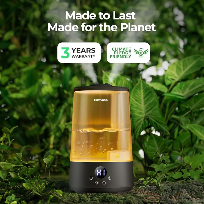 Homvana 3.6L Top-Fill Cool Mist Humidifiers for Bedroom, Large Room(Black) | 23dB Quiet, Easy-to-Clean 2-in-1 Baby Humidifier & Oil Diffuser for Congestion Relief, Last for 4 Night (Black)