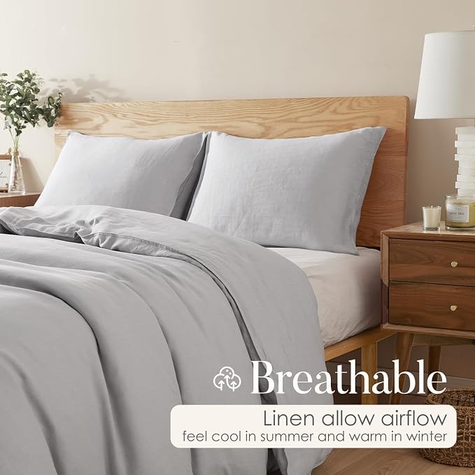 DAPU 100% French Linen Duvet Cover 3Pcs Set, 170GSM Linen Bedding, Full/Queen