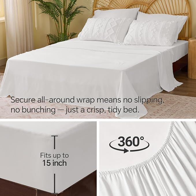 BEDELITE Twin XL Comforter Set 5 Pieces,Boho Bed in a Bag,White | Tufted Bed Set for All Seasons,Soft Farmhouse-Style Embroidery Bedding,Includes Flat & Fitted Sheets,1 Pillowcase & 1 Sham