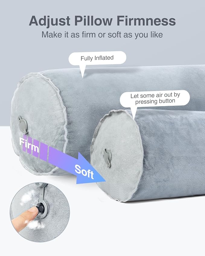 Luxtude Inflatable Body Pillow for Adults Kids, Travel Body Pillow | 47Inch Long Round Pillows for Side Sleeper, Soft Round Bolster Pillow for Camping, Hugging Sleeping, Back, Leg etc.