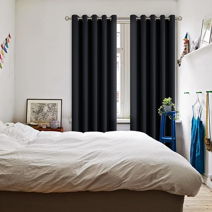 BGment Black Blackout Curtains for Living Room 84 Inch Long - 2 Panels | Grommet Top, Black Out, Room Darkening, Sunblock, Thermal Insulated, Window Drapes for Bedroom, 70x84 Inch