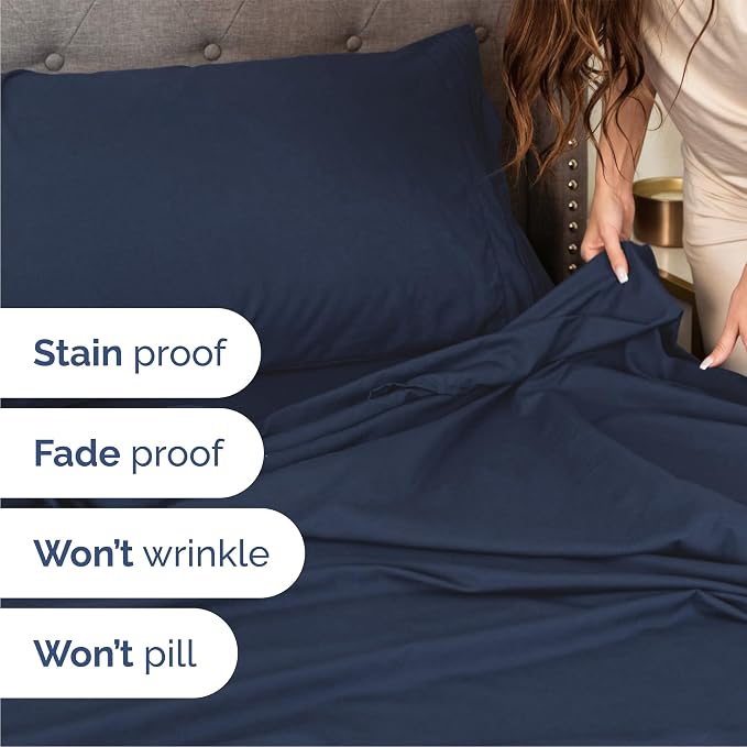 Queen Size 4 Piece Sheet Set - Breathable & Cooling Sheets - Navy Blue | Hotel Luxury Bed Sheets for Women & Men, Deep Pockets, Easy-Fit, Extra Soft and Wrinkle Free Sheets, Oeko-Tex Bed Sheet Set