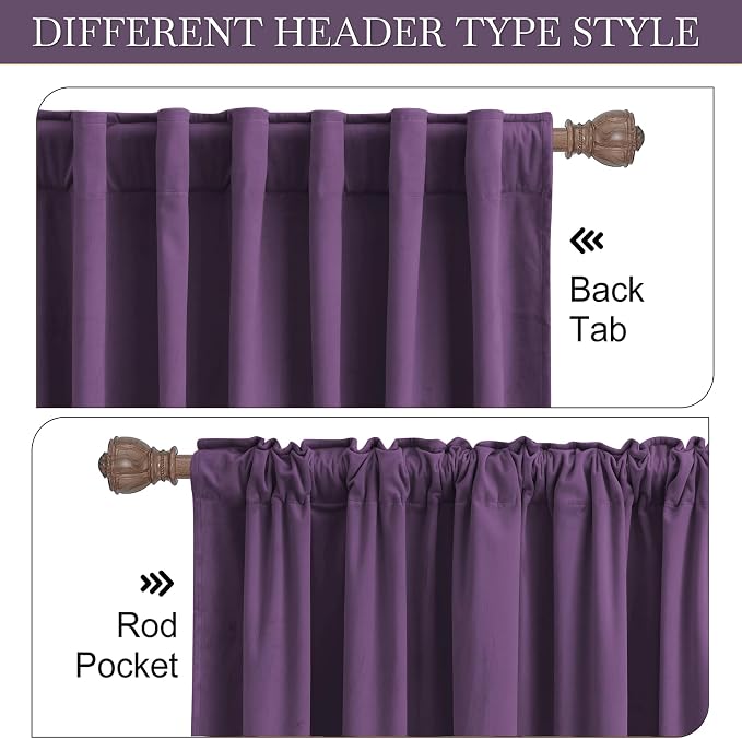 RYB HOME Purple Velvet Blackout Curtains 96 inches for Bedroom Living Room | Thermal Insulated,Privacy UV Block,OEKO-TEX Certified,Luxury Window Decor for Dining Room Sliding Door,W52 x L96,2 Panels