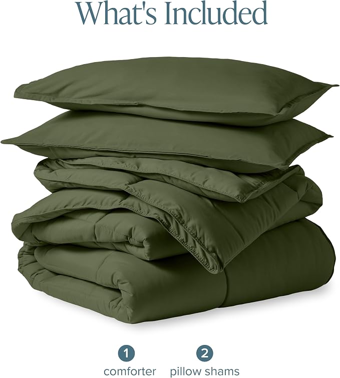 Bare Home Queen Comforter Set - 1800 Ultra Soft (Queen, Cypress Green) | All-Season, Breathable, Hypoallergenic, Premium 1800, Warm, Cozy