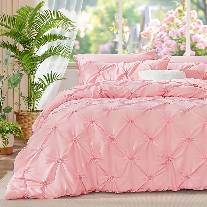 BEDELITE California King Comforter Set Pink,Lightweight & Soft Comforter | Pintuck Boho Bedding, Warm & Cute Bed Set for All Season,With 2 Pillowcases