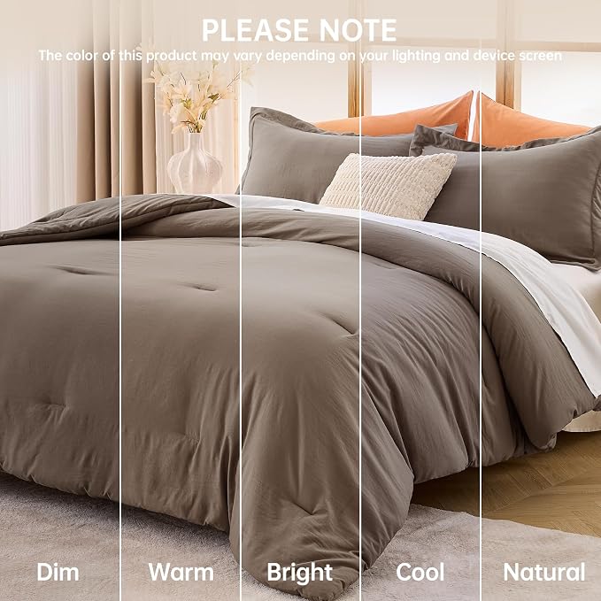 California King Comforter Set, All Season Ultra Soft Down Alternative Bedding - 3 Piece Lightweight Bed Set Includes 1 Comforter (104"x96") and 2 Pillow Shams (20"x36"), Brown