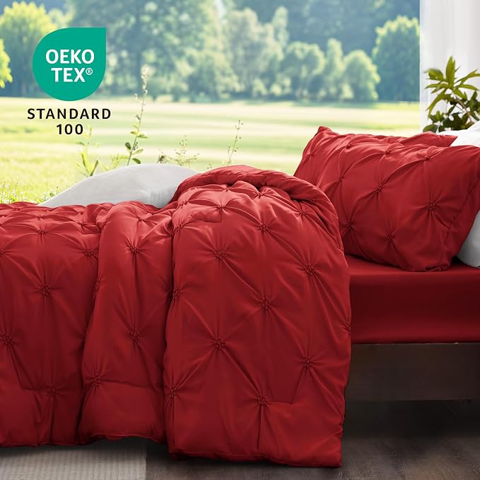 BEDELITE Twin Comforter Set Rose Red,Lightweight & Soft Comforter | Pintuck Boho Bedding, Warm & Cute Bed Set for All Season,With 1 Pillowcase