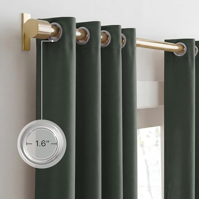 NICETOWN Dark Mallard Blackout Curtains for Baby Room 52" x 84" 2 Panels | 100% Blackout Energy Smart Noise Blocking Drapes for Window, Thermal Insulated Lined Guest Room Window Dressing Decor