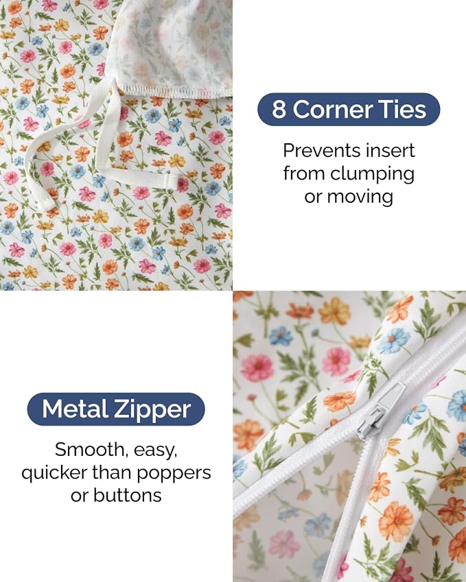 Duvet Cover Cal King - Floral Duvet Cover - 3 Piece - Spring Garden | Soft Floral Duvet Cover 104 x 98 with 2 Pillow Shams, Zipper Closures & Ties, Floral Bedding for Women, Men, Kids & Teens
