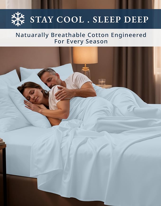 LANE LINEN King Sheets Cooling 100% Egyptian Cotton Sateen - Ice Melt | King Size Sheets Set Cooling - 4-Piece Set, Long-Staple Egyptian Cotton, For A Cool, Restful Sleep, Luxe Sheen,
