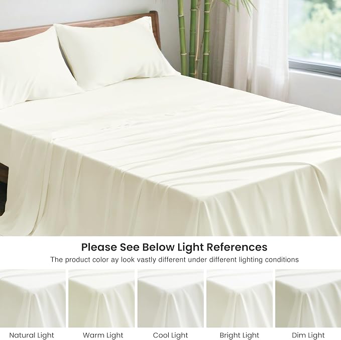 Love's cabin 4 Piece Full Size Sheet Set, 100% Rayon Derived from Bamboo, Cooling & Breathable, Soft Silky Deep Pocket up to 16", Hotel Luxury Bedding for Hot Sleepers, Ivory