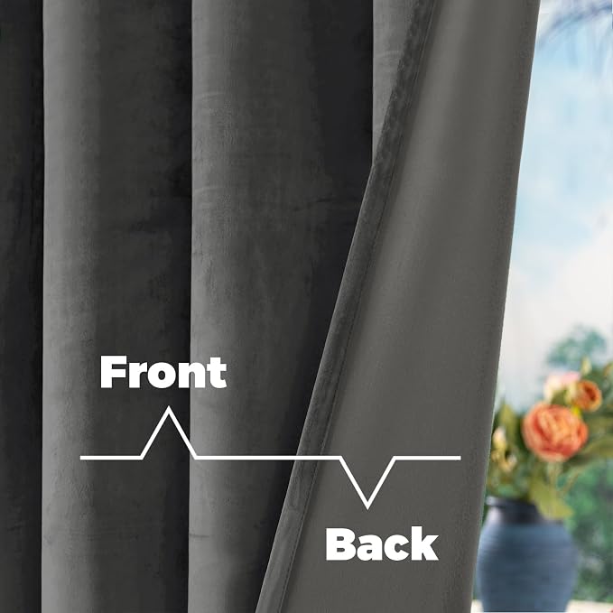 BGment Grey Velvet Curtains for Living Room, Blackout Curtains, 52x96 Inch | Room Darkening, Thermal Insulated, Super Soft, Luxury, Thick, Drapes for French Door, Back Tab Rod Pocket, Set of 2 Panels