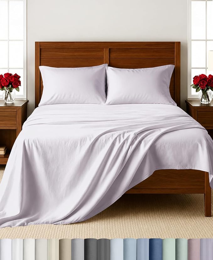 California Design Den 100% Cotton Sateen Queen Size Bedsheets Set | Soft 500 Thread Count Backed by Good Housekeeping Seal, 16" Deep Pocket, All-Around Elastic, Durable, Easy Care - Pale Orchid