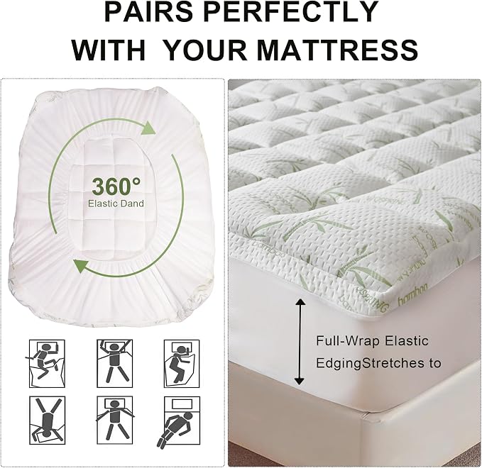 4 Inch Mattress Topper Full Size Memory Foam Bamboo Pillow Top Back Pain | Breathable Hypoallergenic OEKO-TEX Certified Deep Pocket 21 Inch Fits Twin Full Queen King Machine Washable