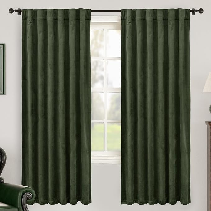 BGment 72 Inch Velvet Blackout Curtains for Bedroom, 2 Panels, Olive Green | 52x72 Inch Curtains for Living Room, Thermal Insulated, Super Soft, Soundproof, Room Darkening, Elegant, Back Tab Rod Pocket