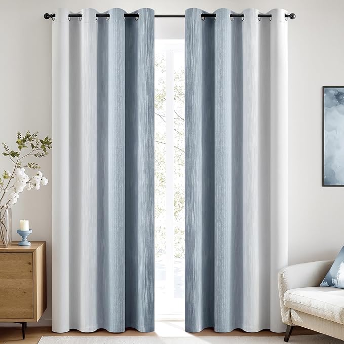 MIULEE Chambray Blue and Greyish White Ombre Blackout Curtains 52Wx72L | Full Room Darkening,Thermal Insulated,72 Inch Long,Grommet Drapes for Bedroom/Living Room,Modern Window Treatments,Set of 2