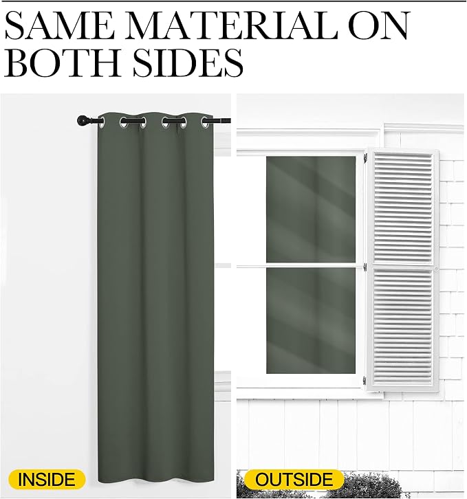 NICETOWN Dark Mallard Blackout Curtains for Bedroom 34" w x 72" L 2 Panels | Window Treatment Solid Grommet Room Darkening Drapes for Living Room Kitchen Dining Room, Light Blocking Noise Reducing Decor
