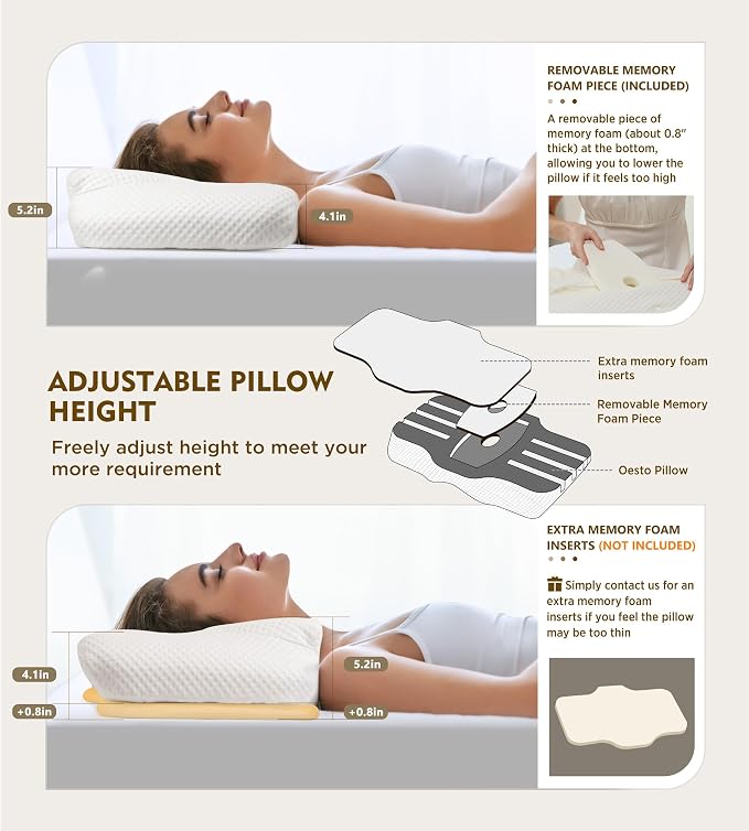 Cervical Pillow for Neck Pain Relief, Hollow Design Odorless Memory Foam Pillows with Cooling Case, Adjustable Orthopedic Bed Pillow for Sleeping, Support for Side Back Sleepers