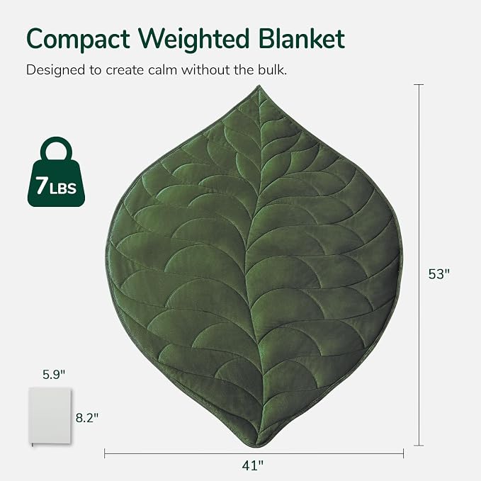 Weighted Lap Blanket for Adults, 7 lbs 41" x 53", Leaf Pattern, Olive Green | Washable Weighted Blankets, Small Portable Blanket for Relaxation, Cozy Luxury Crystal Velvet All-Season Heavy Blanket