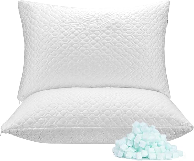 Memory Foam Pillows Queen Size Set of 2 - Adjustable Bed Pillows for Side Back Stomach Sleepers - with Washable Cooling Pillowcase (White, Queen 2-Pack)